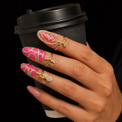 Open CZ Pink Nail Ring Set of 3 (One Size)