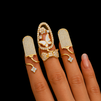 Butterfly Enamel | CZ Nail Rings  - Set of 2