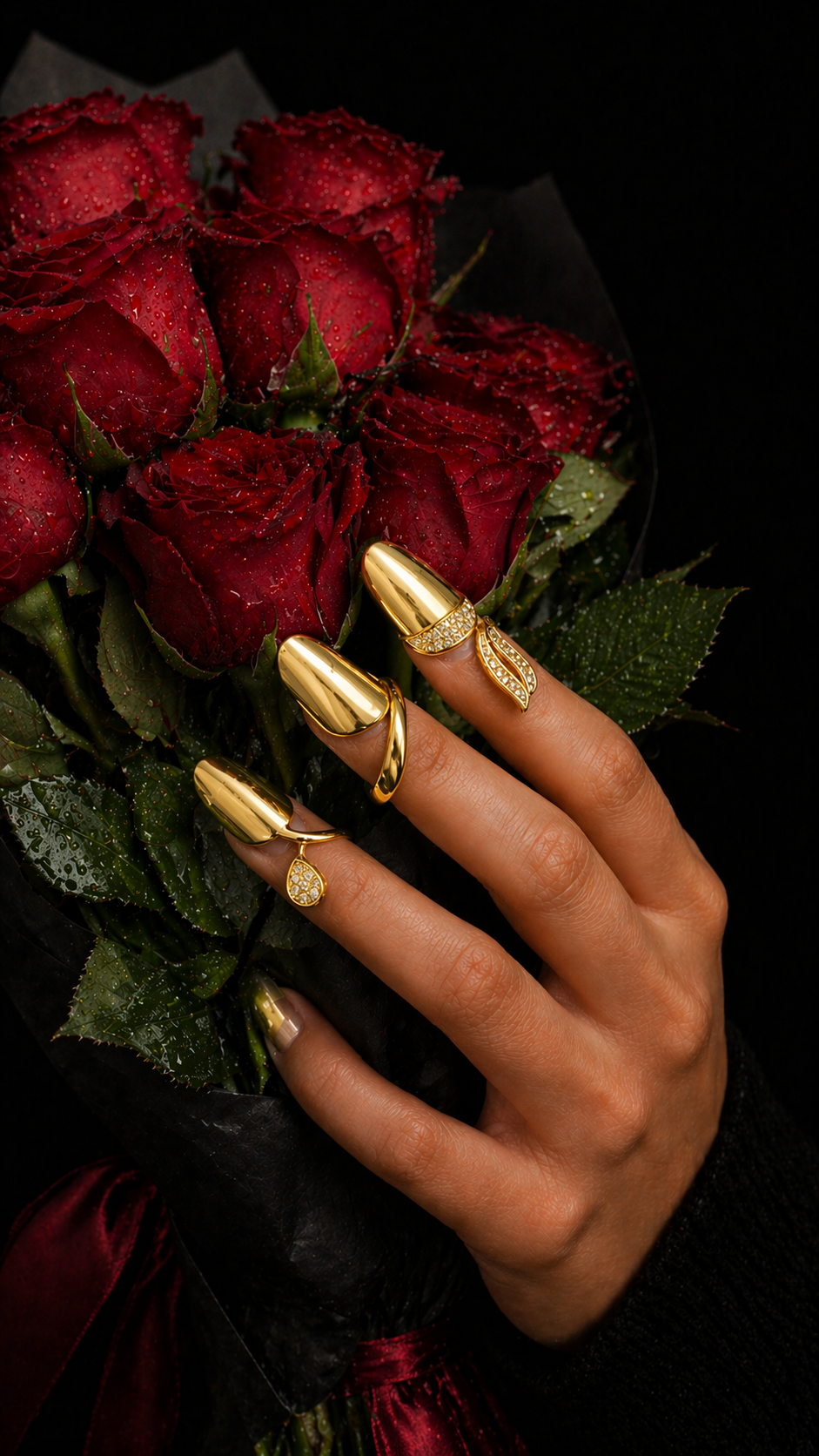 Chrome Elegance Open Nail Ring Set of 3 (One Size)