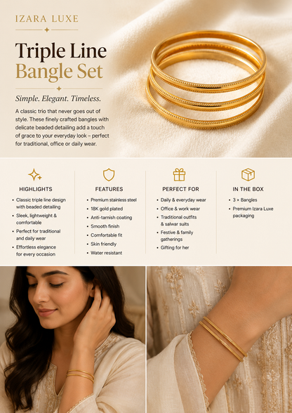 Triple Line Bangle Set | Size 2.6"
