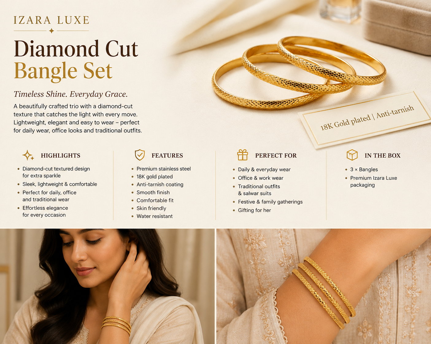Diamond Cut Bangle Set | Size 2.6"