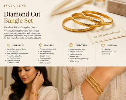Diamond Cut Bangle Set | Size 2.6"