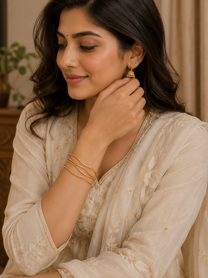 Textured Gold Bangle Set| Size 2.6"