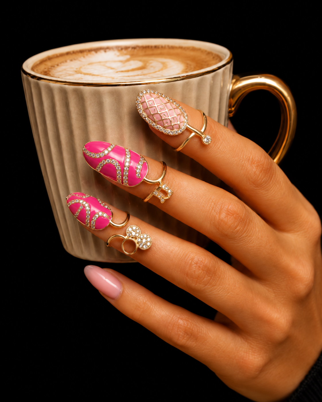 Open CZ Pink Nail Ring Set of 3 (One Size)