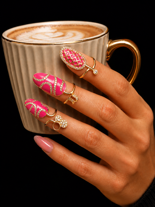Open CZ Pink Nail Ring Set of 3 (One Size)