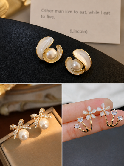 Crystal-studded bows and lustrous pearl drops - Pair of 3 (Combo Offer)