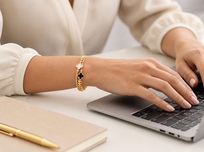 Black & White Lucky Clover Gold Bracelet