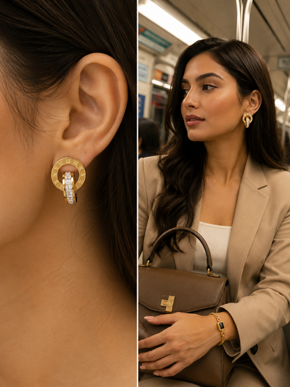 Roman Dial Crystal Hoop Earrings