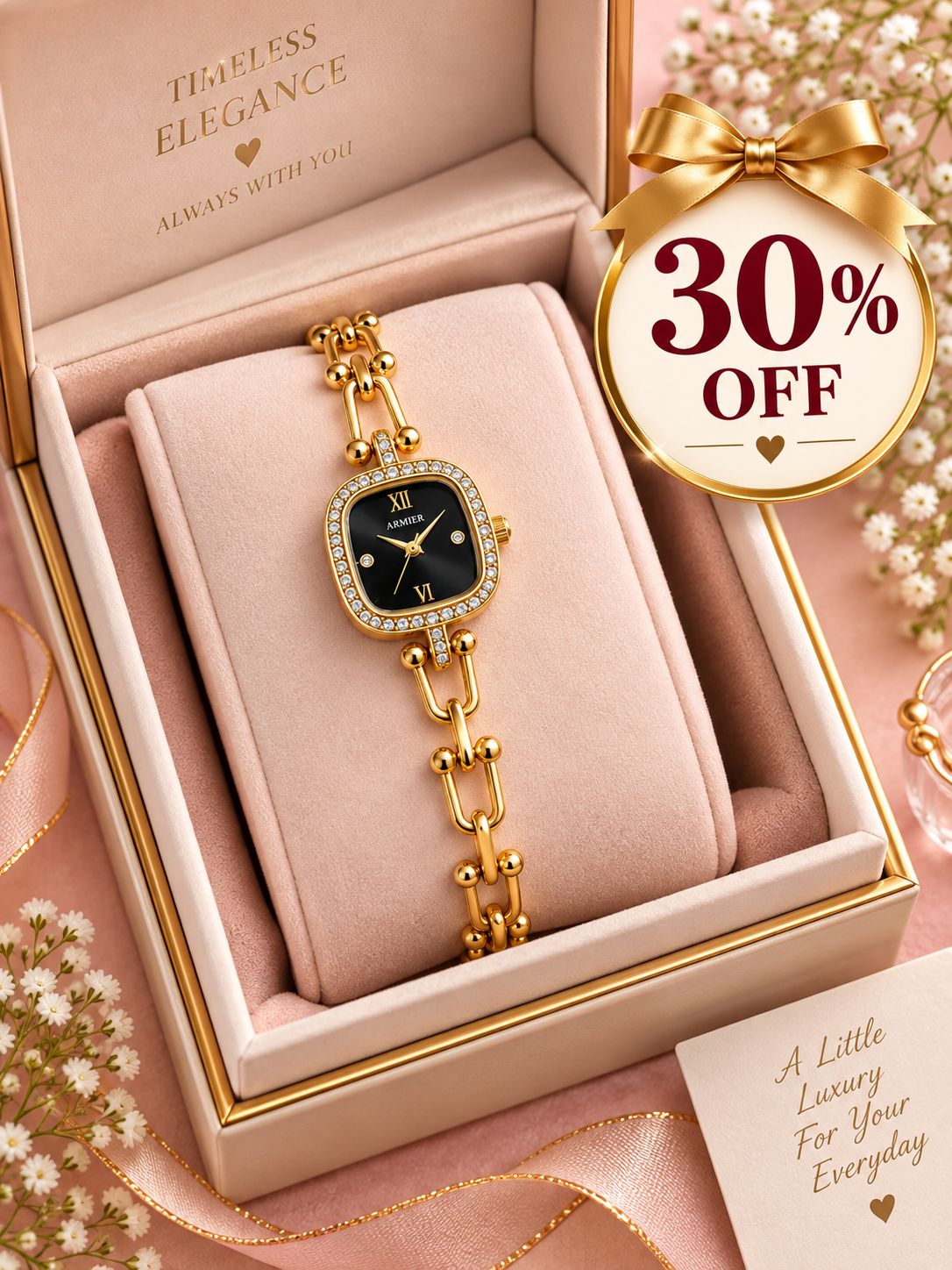 Elegant Square Crystal Watch for Women