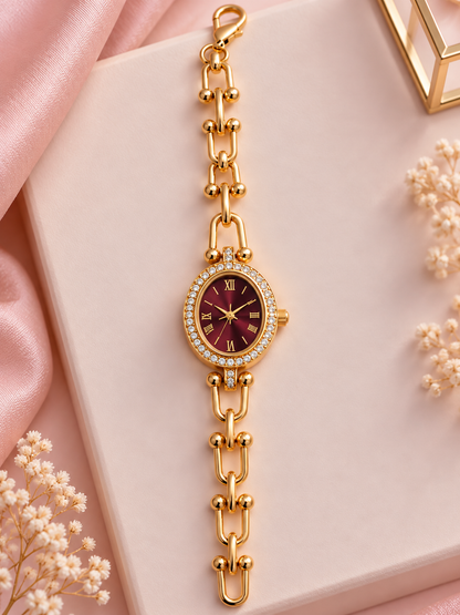 Burgundy Crystal Watch & Bracelet Combo