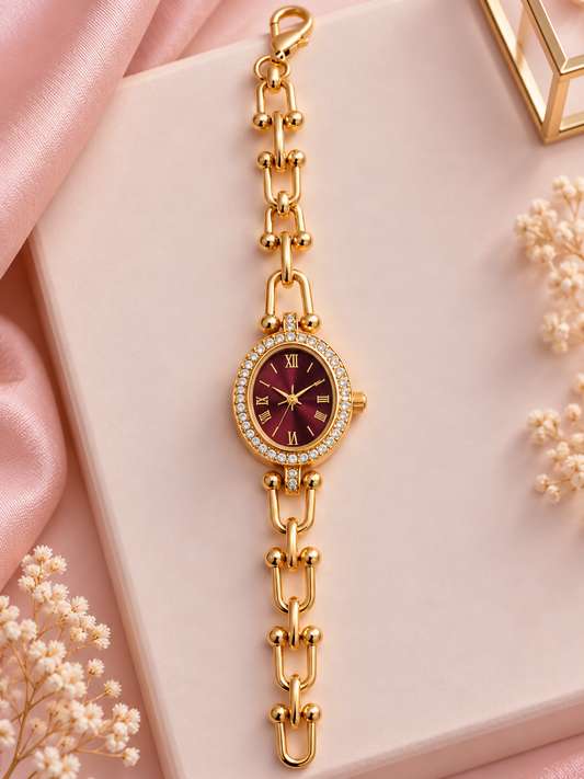 Burgundy Crystal Watch & Bracelet Combo
