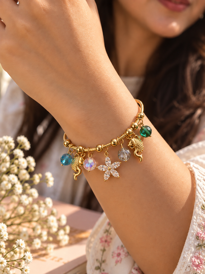 White floral charm magnetic bracelet - 2.6"