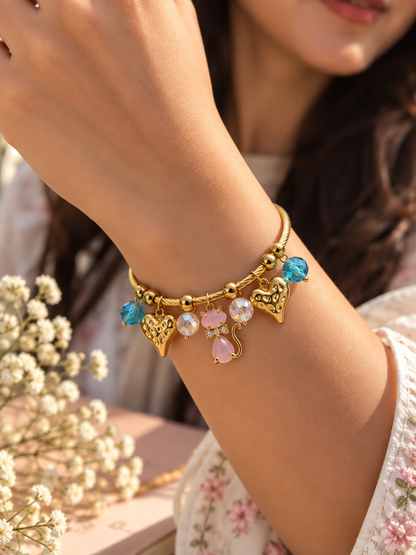 Pink kitty charm magnetic Bracelet - Size 2.6"