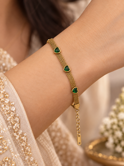 Emerald Heart Mesh Bracelet