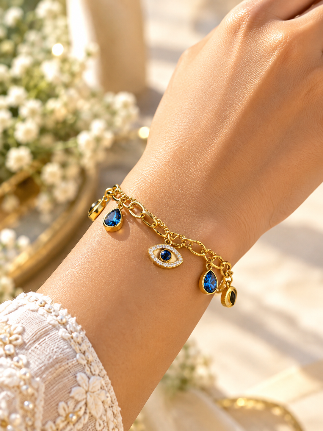 Evil eye charm chain bracelet