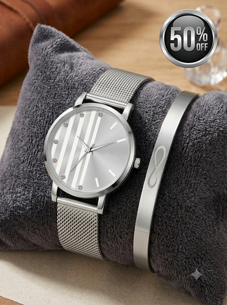 Modern Classic Wrist Watch (Circle Dial) With Infinity Bracelet