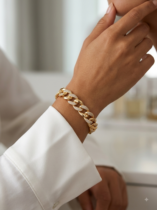 Crystal Accent Cuban Chain Bracelet