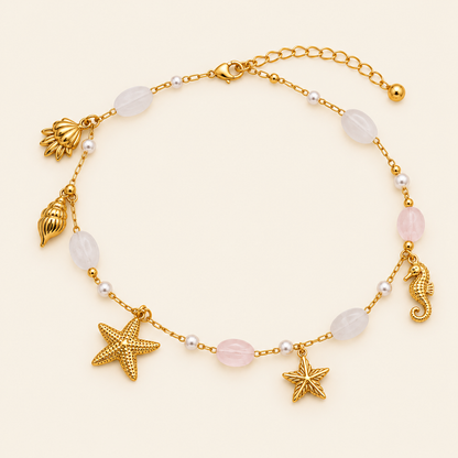 Ocean Breeze Quartz Charm Waist Chain – Gold Finish