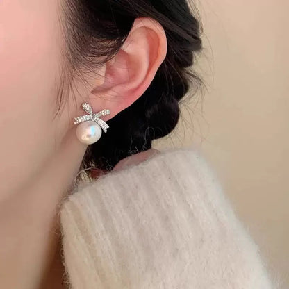 Crystal-studded bows and lustrous pearl drops - Pair of 3 (Combo Offer)
