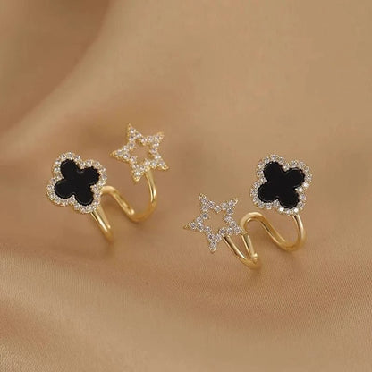 Pair of 3 - Clover, Star & Floral Design Korean Style Ear Stud