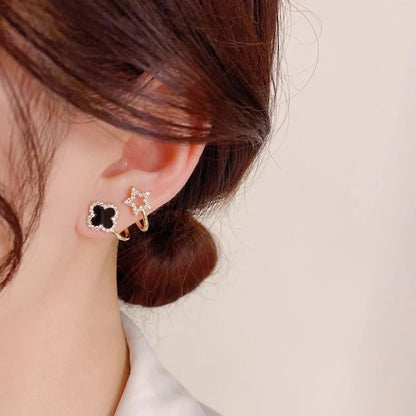 Pair of 3 - Clover, Star & Floral Design Korean Style Ear Stud