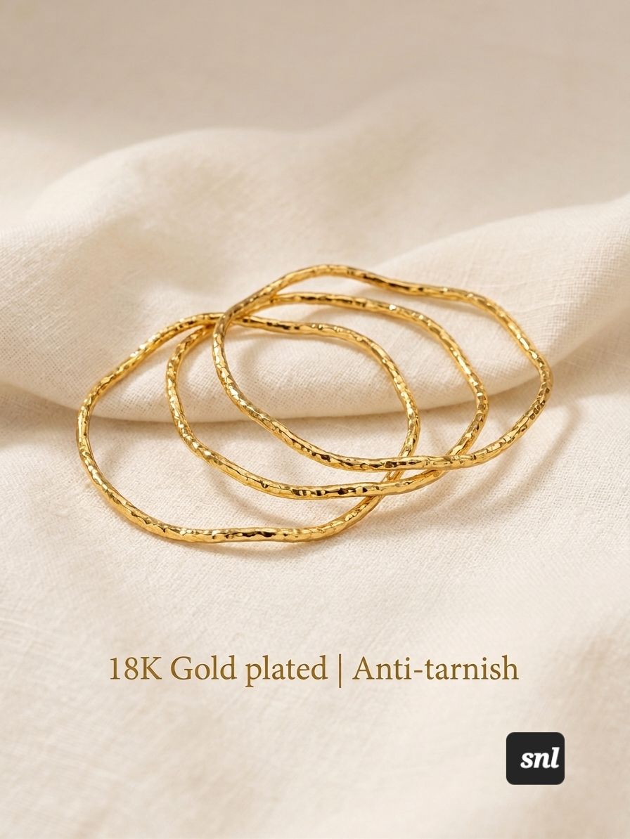 Textured Gold Bangle Set| Size 2.6"