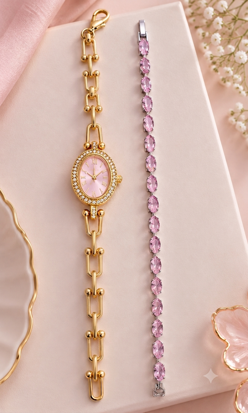 Elegant Crystal Watch & Bracelet Combo