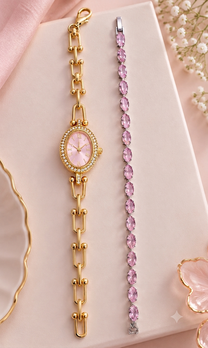 Elegant Crystal Watch & Bracelet Combo