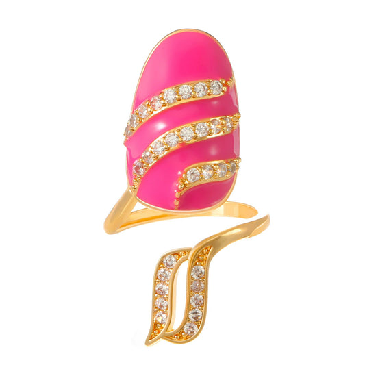Open CZ Pink Nail Ring Set of 3 (One Size)