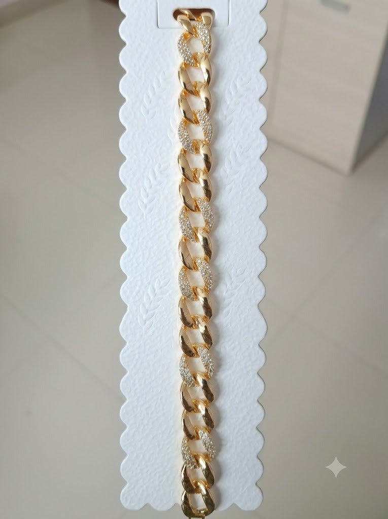 Crystal Accent Cuban Chain Bracelet