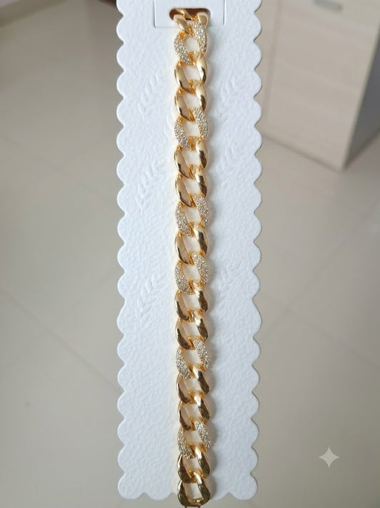 Crystal Accent Cuban Chain Bracelet