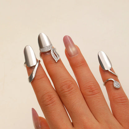 Chrome Elegance Open Nail Ring Set of 3 (One Size)