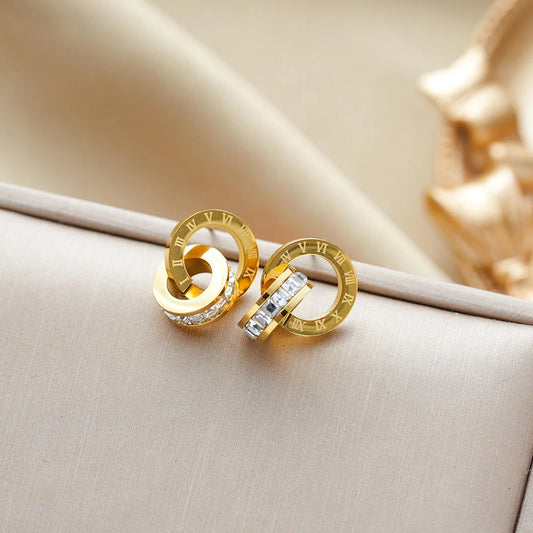 Roman Dial Crystal Hoop Earrings