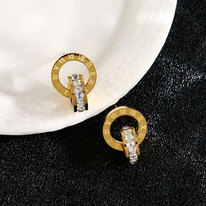 Roman Dial Crystal Hoop Earrings