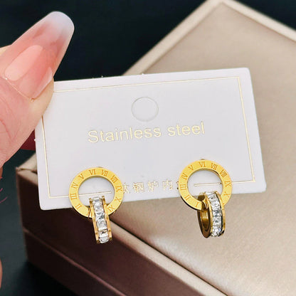 Roman Dial Crystal Hoop Earrings