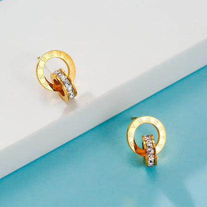 Roman Dial Crystal Hoop Earrings