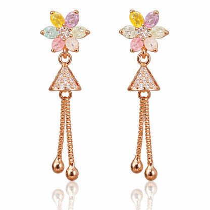 Pastel Bloom Tassel CZ Earrings