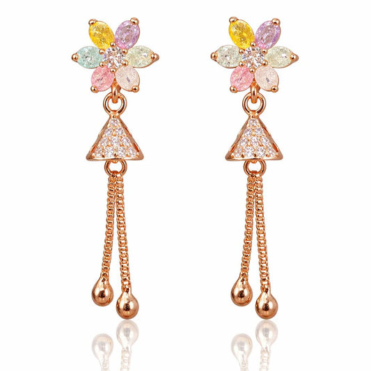 Pastel Bloom Tassel CZ Earrings