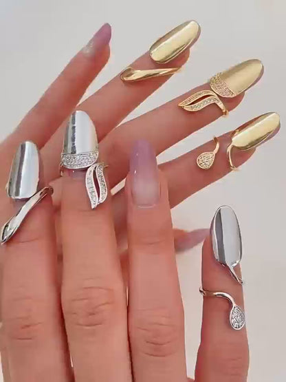 Chrome Elegance Open Nail Ring Set of 3 (One Size)