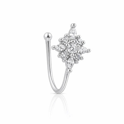 Silver CZ Anti Tarnish Flower Non Piercing Nose Pin - Pack of 3