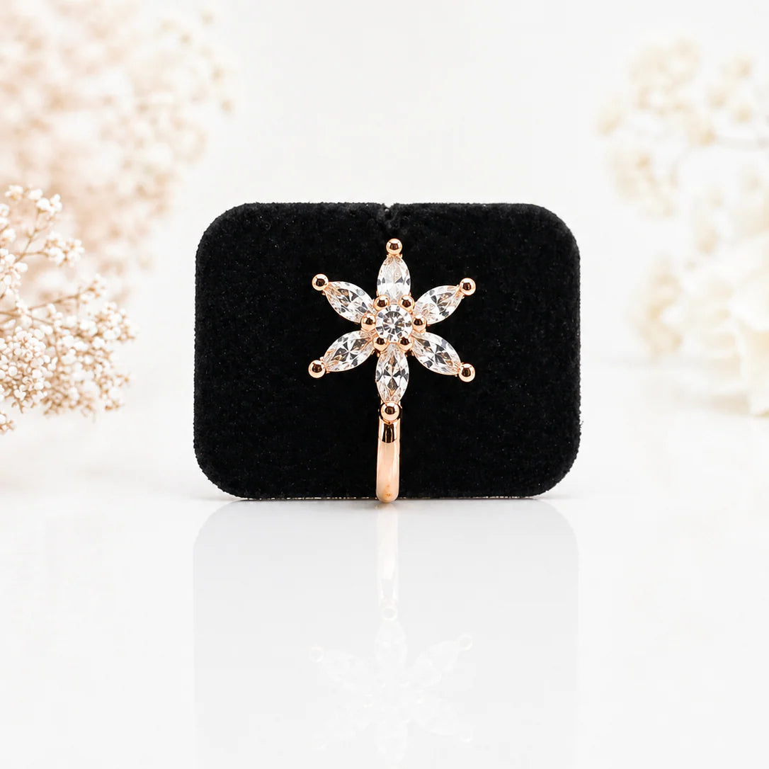 Rose Gold CZ Anti Tarnish Flower Non Piercing Nose Pin - Pack of 3