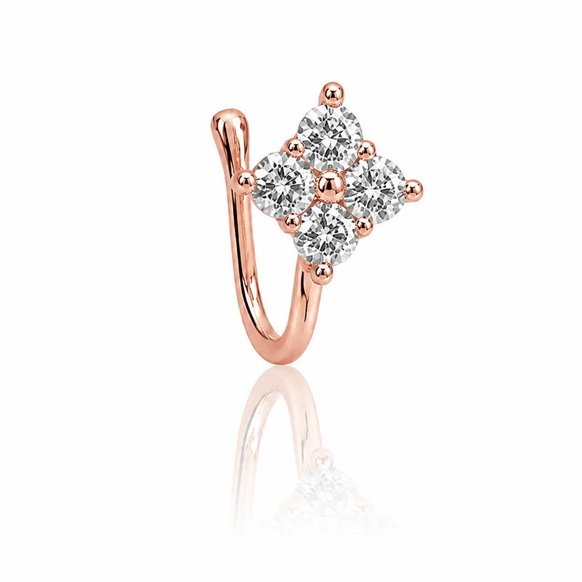 Rose Gold CZ Anti Tarnish Flower Non Piercing Nose Pin - Pack of 3