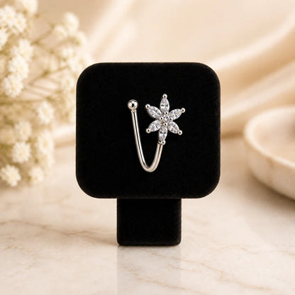 Silver CZ Anti Tarnish Flower Non Piercing Nose Pin - Pack of 3