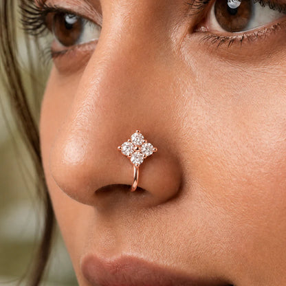 Rose Gold CZ Anti Tarnish Flower Non Piercing Nose Pin - Pack of 3