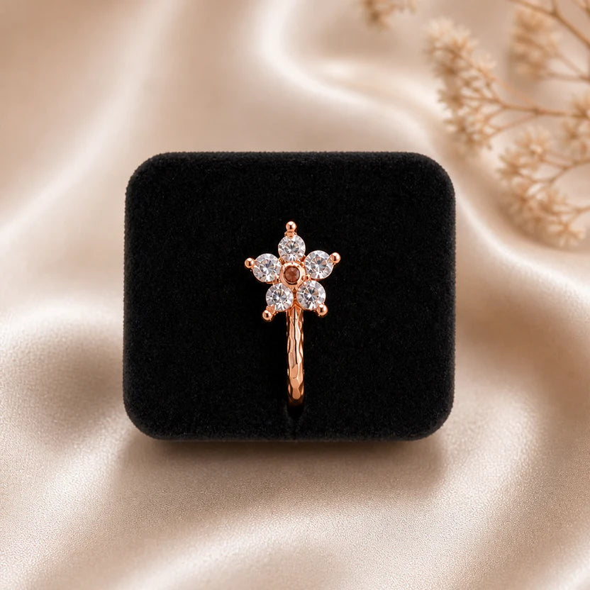 Rose Gold CZ Anti Tarnish Flower Non Piercing Nose Pin - Pack of 3