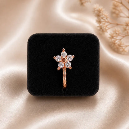 Rose Gold CZ Anti Tarnish Flower Non Piercing Nose Pin - Pack of 3
