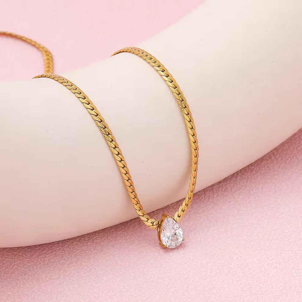 Snake Chain Teardrop Crystal Necklace