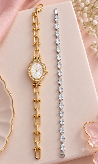 Elegant Crystal Watch & Bracelet Combo
